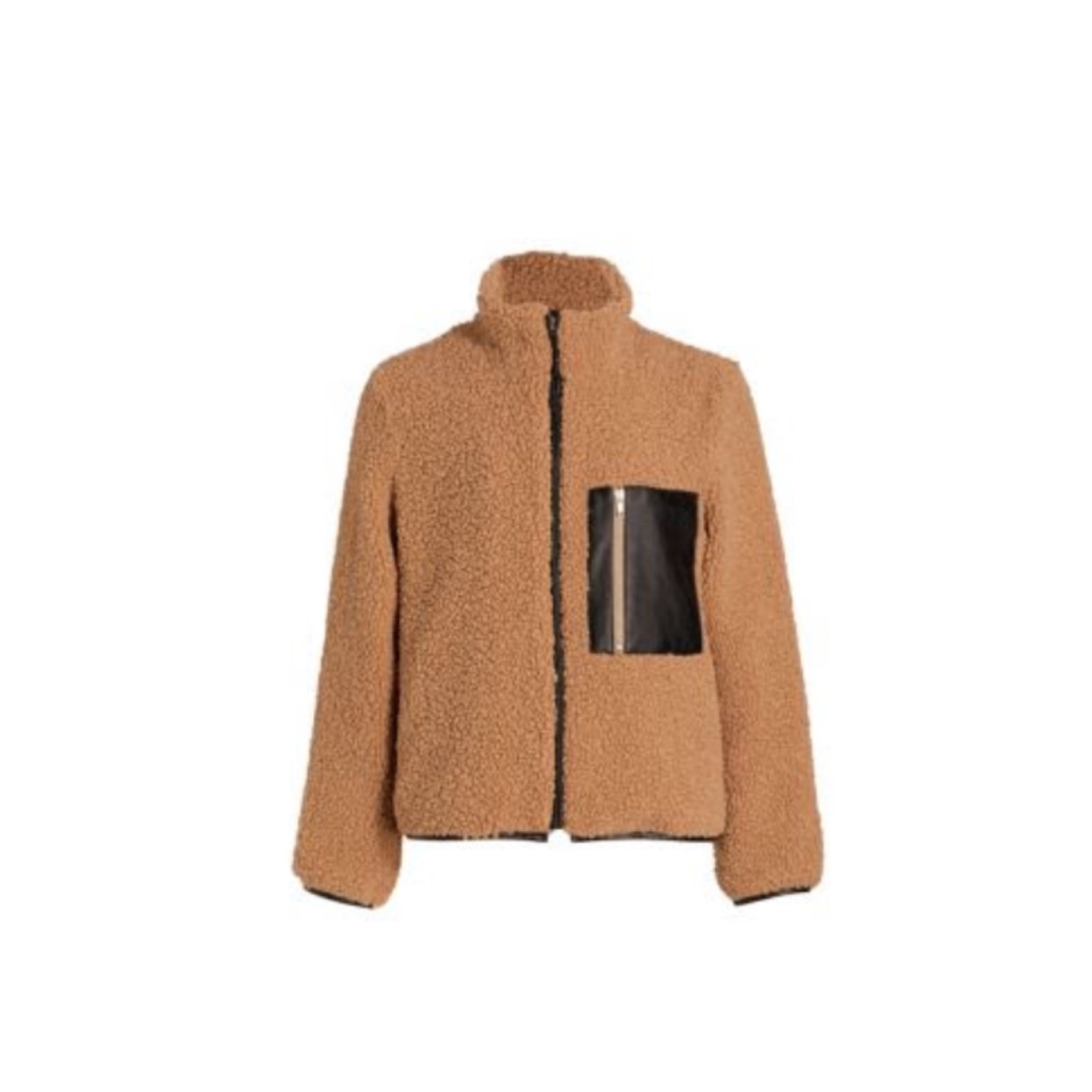 Ena Pelly Tan Sherpa Jacket With Black Accents Size 4 Core Freya Jacket Saks